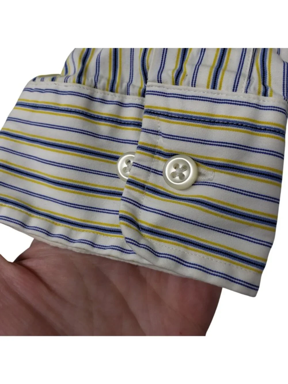 Ralph Lauren White Blue Yellow Stripe Button Down Shirt Mens 15 1/2 34 35